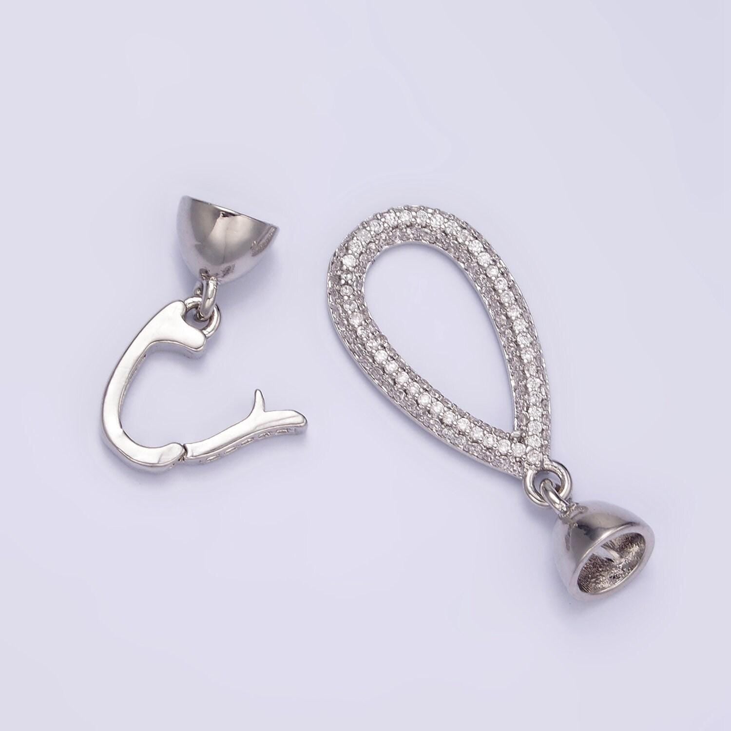 Silver hook loop micro paved cz connector jewelry findings supply end clasp for pearl bead jewelry making | z-817