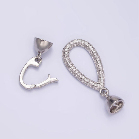 Silver hook loop micro paved cz connector jewelry findings supply end clasp for pearl bead jewelry making | z-817