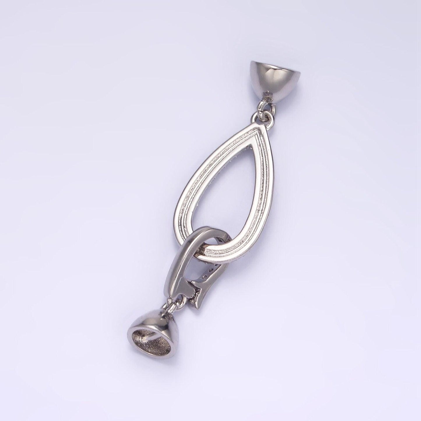 Silver hook loop micro paved cz connector jewelry findings supply end clasp for pearl bead jewelry making | z-817
