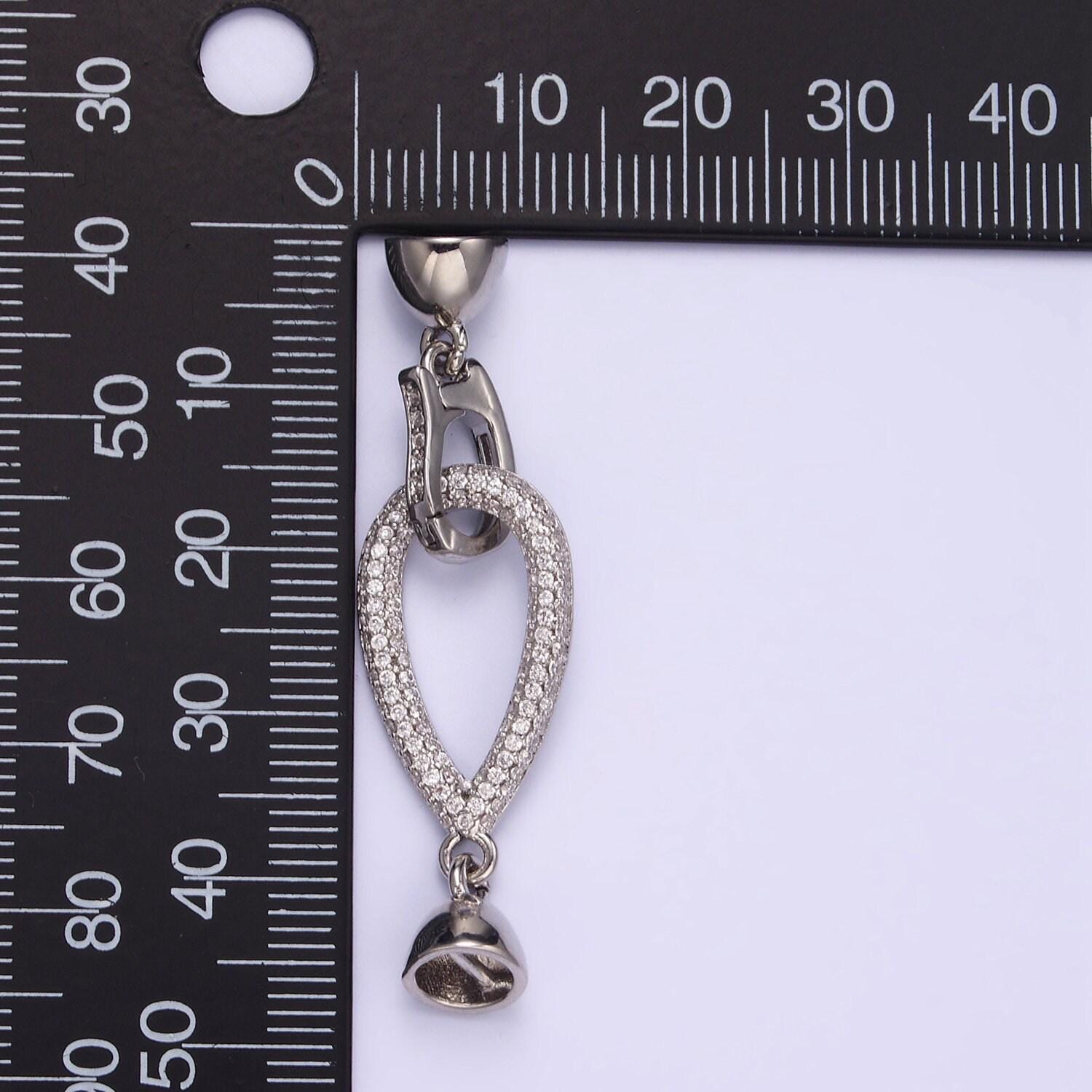 Silver hook loop micro paved cz connector jewelry findings supply end clasp for pearl bead jewelry making | z-817