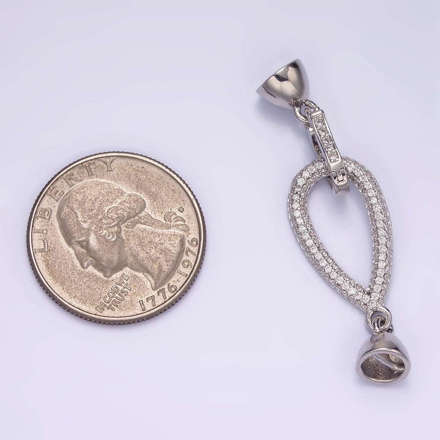 Silver hook loop micro paved cz connector jewelry findings supply end clasp for pearl bead jewelry making | z-817