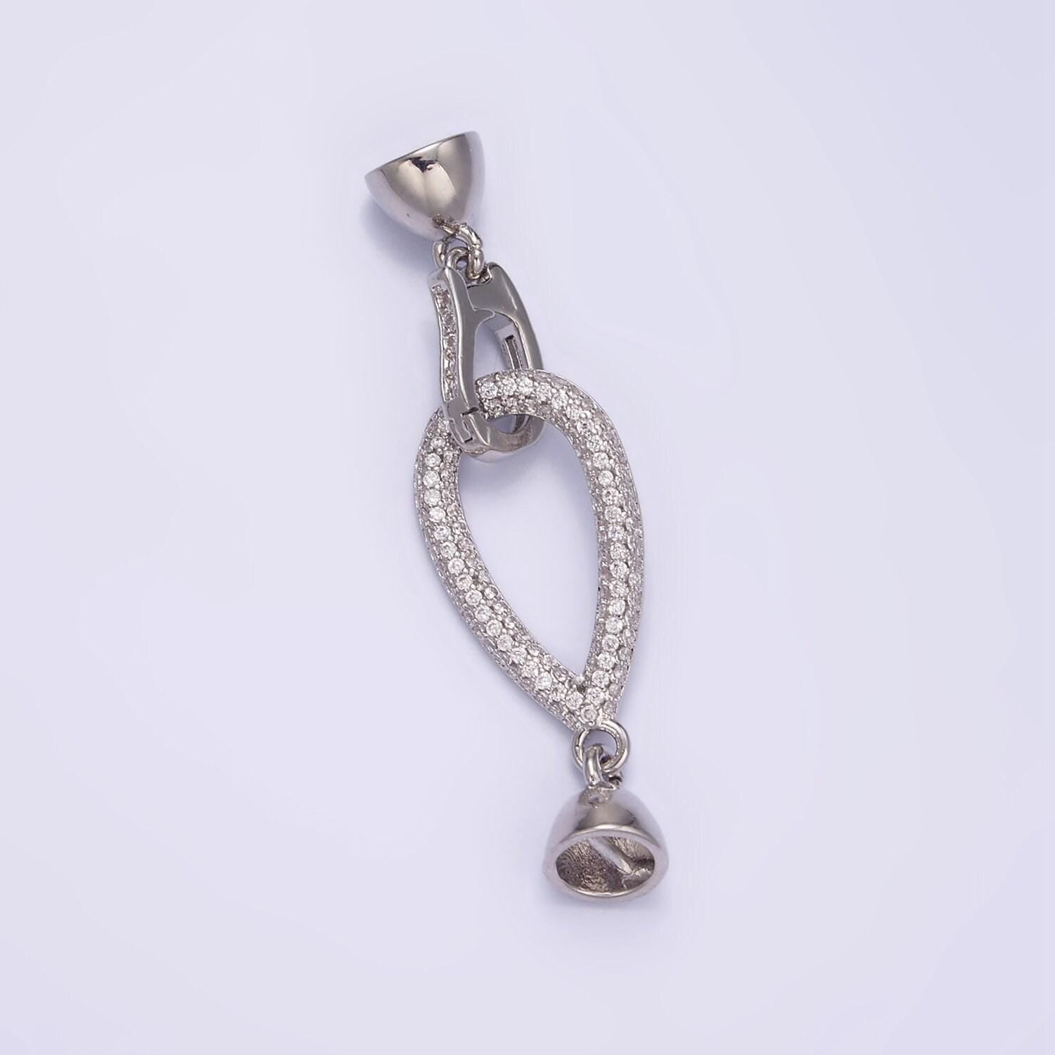 Silver hook loop micro paved cz connector jewelry findings supply end clasp for pearl bead jewelry making | z-817