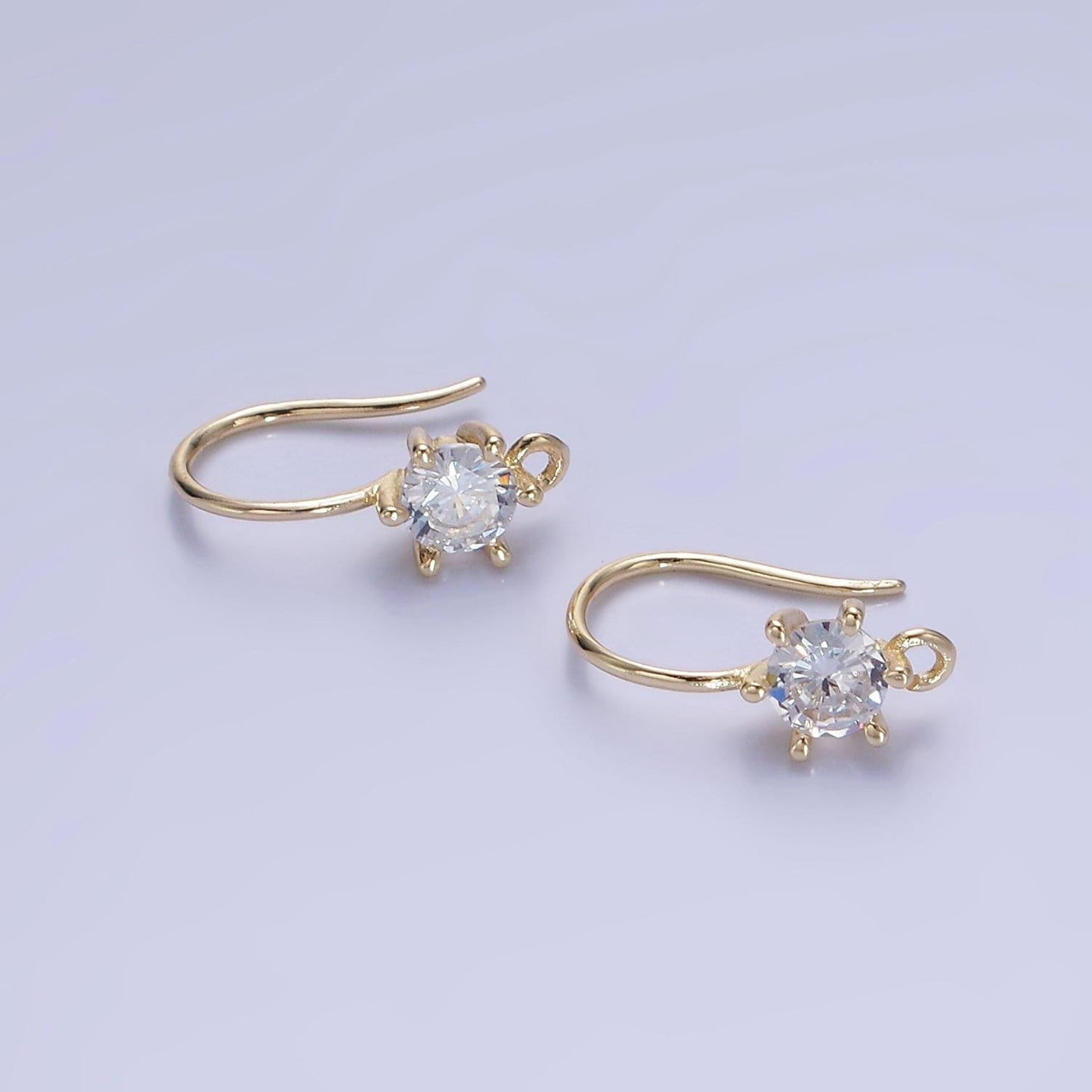 14k gold filled 15mm clear cz flower french hook earrings findings | z-754