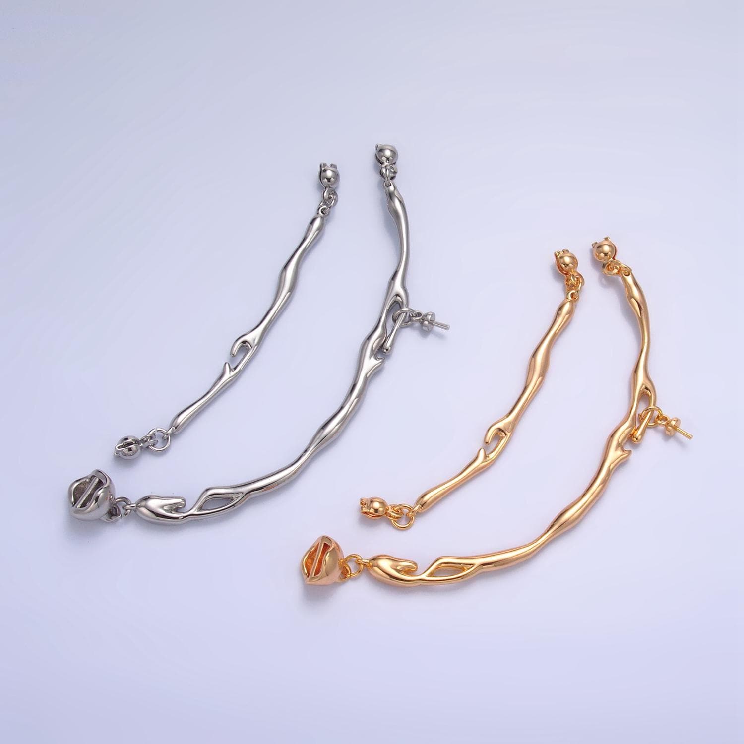 Center molten drip needle drop connector finding set in gold & silver | z-776