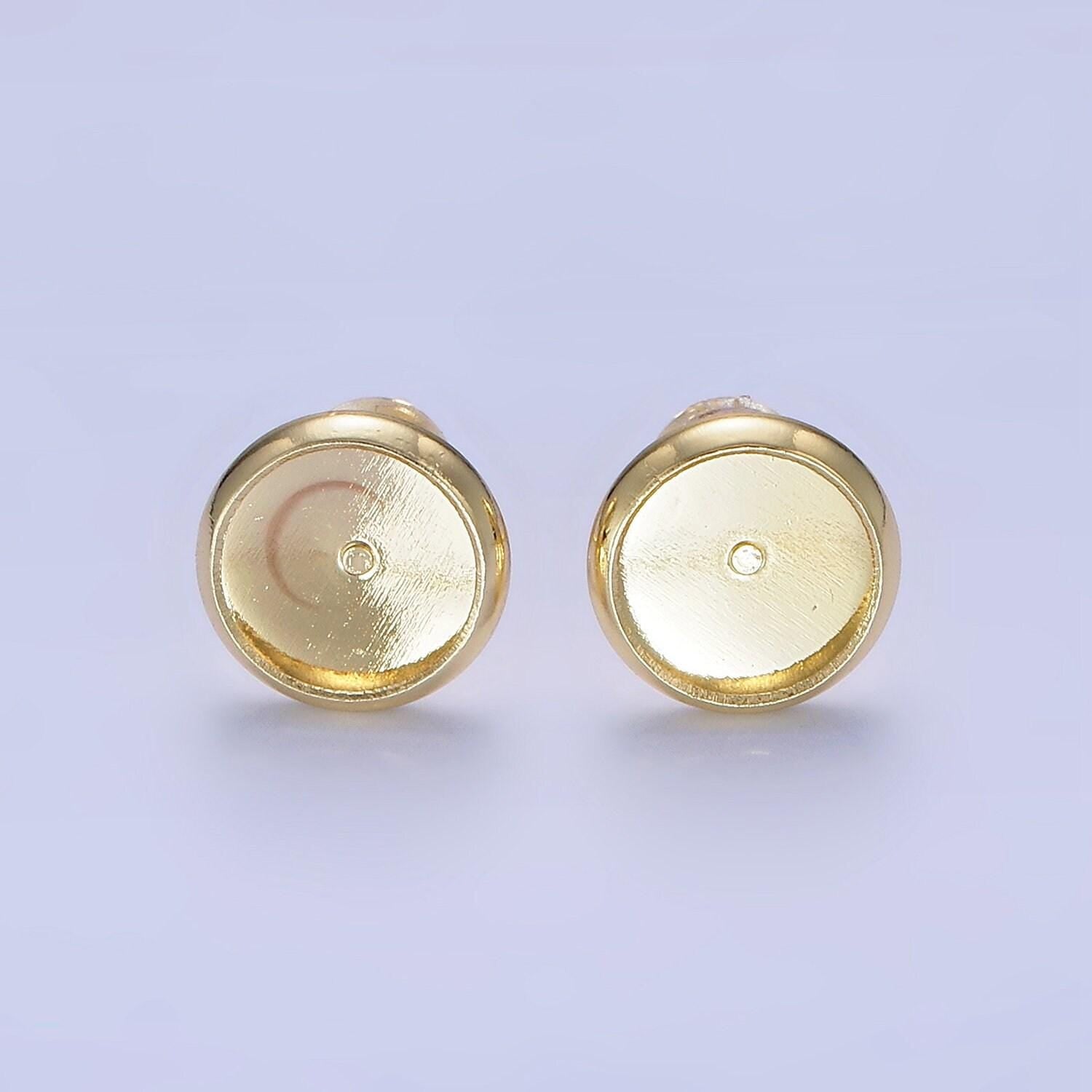 14k gold filled 8 10 mm tray dainty stud earring setting for earring making jewelry supplies, bezel cabochon stud setting diy supply z-761