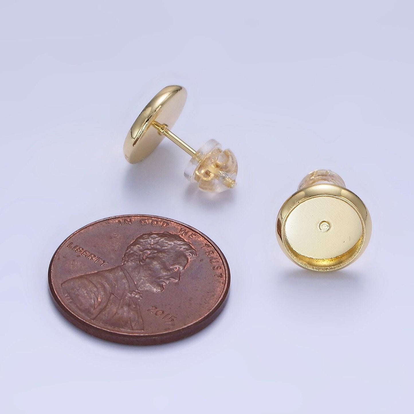 14k gold filled 8 10 mm tray dainty stud earring setting for earring making jewelry supplies, bezel cabochon stud setting diy supply z-761