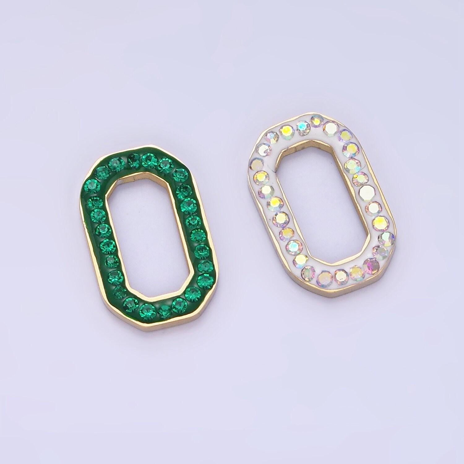 Stainless steel green, clear cz edged hexagonal oblong link finding | z-689