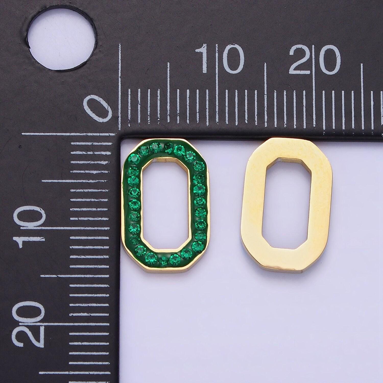 Stainless steel green, clear cz edged hexagonal oblong link finding | z-689