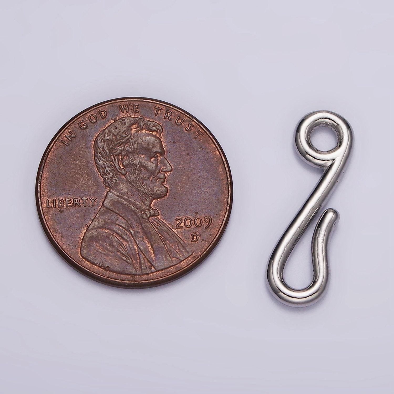 Rhodium silver plated 19.7mm minimalist hook loop jewelry finding closure supply in silver | z-655