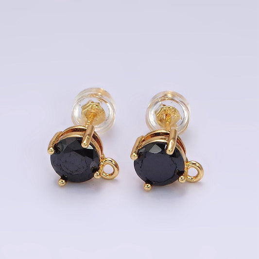 Black cubic zirconia 7mm round cz with loop stud earrings supply for earring component | z627