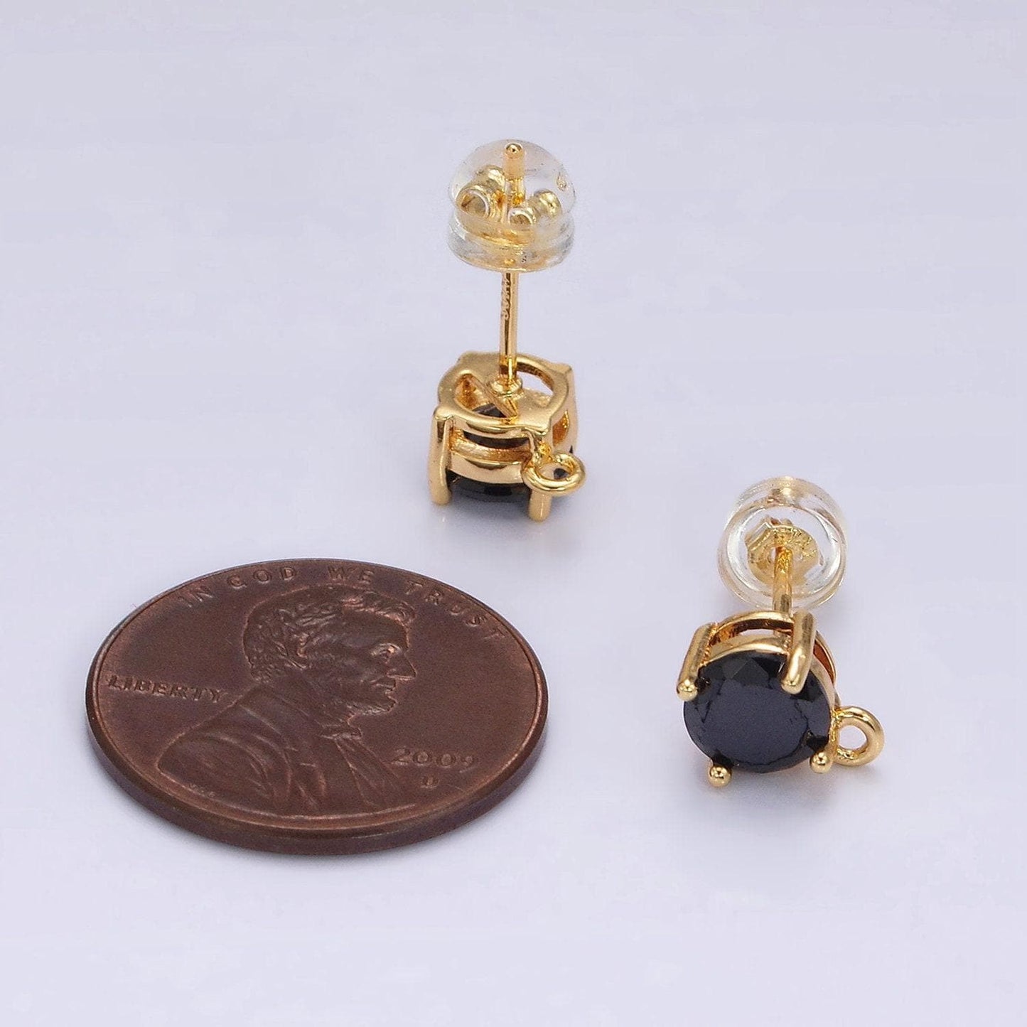 Black cubic zirconia 7mm round cz with loop stud earrings supply for earring component | z627
