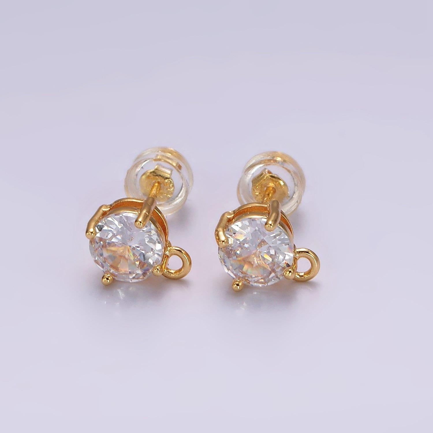 Dainty color pave cz earring with open link cz micro pave round ear studs, cubic zirconia earring stud for earring component z626