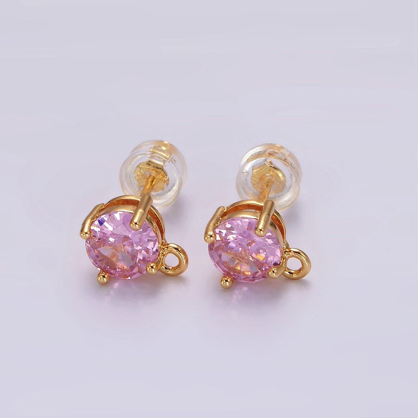 Dainty color pave cz earring with open link cz micro pave round ear studs, cubic zirconia earring stud for earring component z626