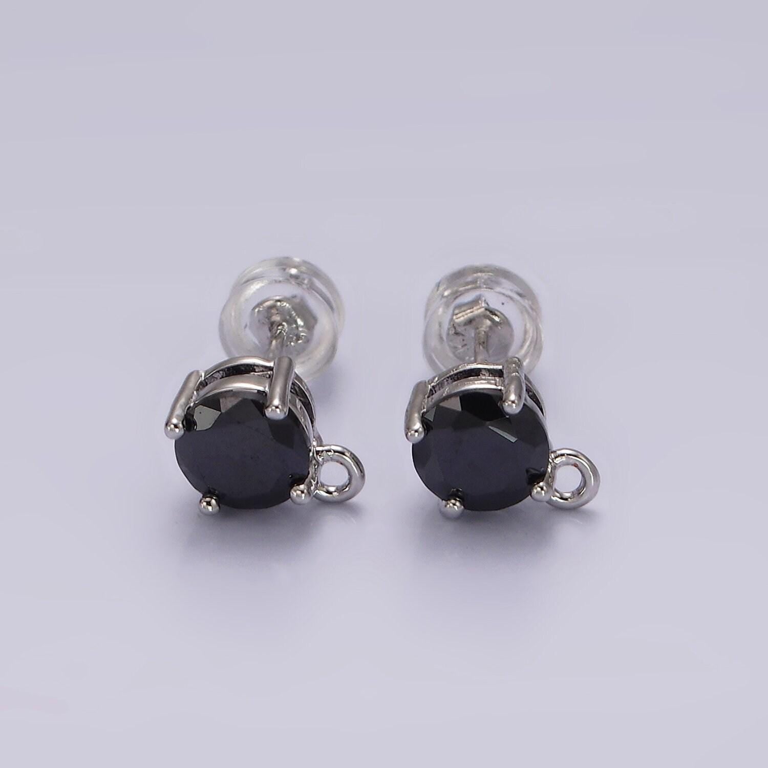 Dainty color pave cz earring with open link cz micro pave round ear studs, cubic zirconia earring stud for earring component z626