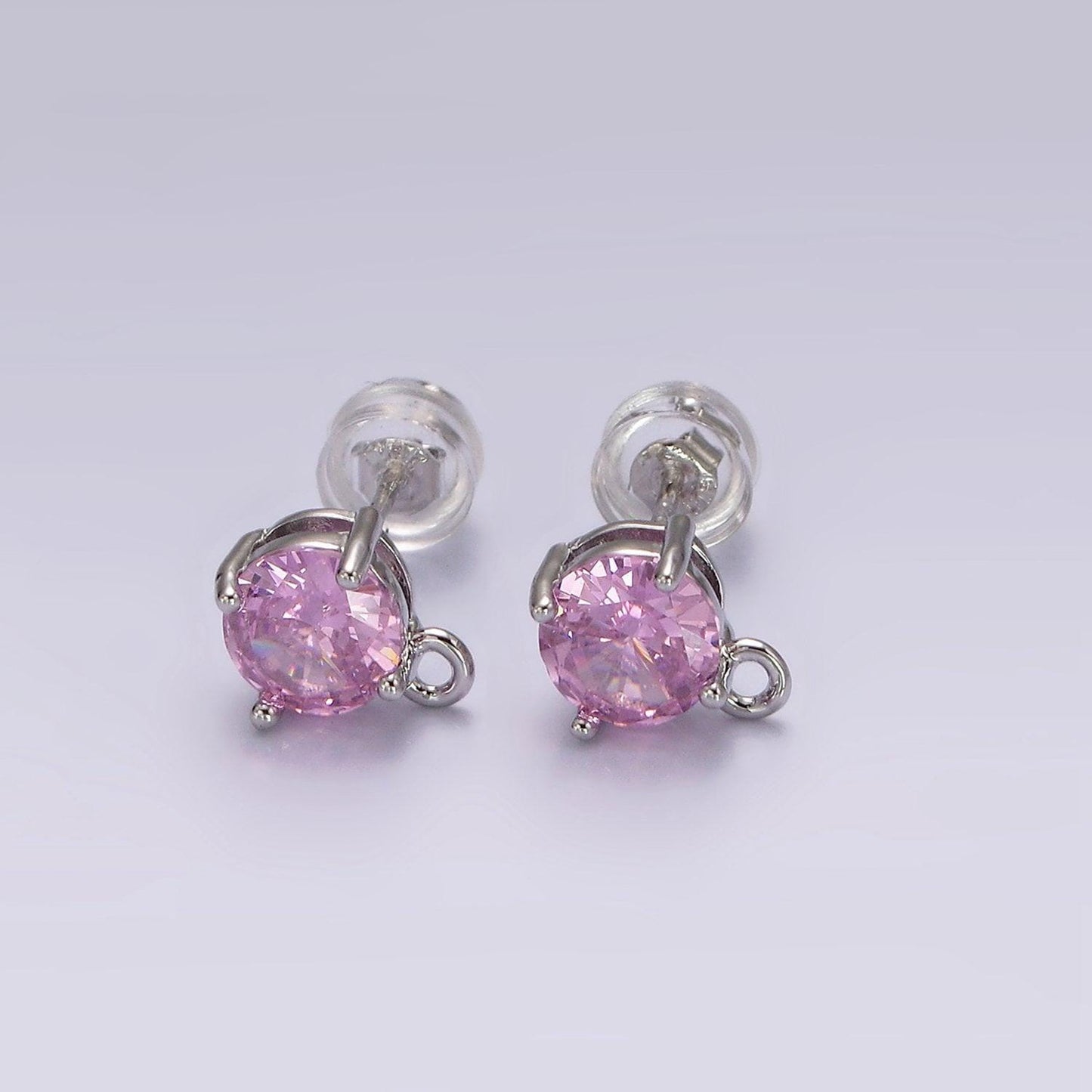 Dainty color pave cz earring with open link cz micro pave round ear studs, cubic zirconia earring stud for earring component z626