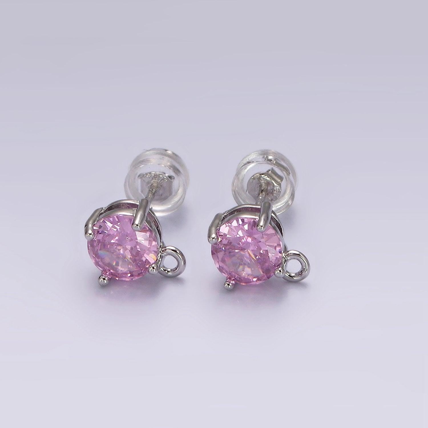 Dainty color pave cz earring with open link cz micro pave round ear studs, cubic zirconia earring stud for earring component z626