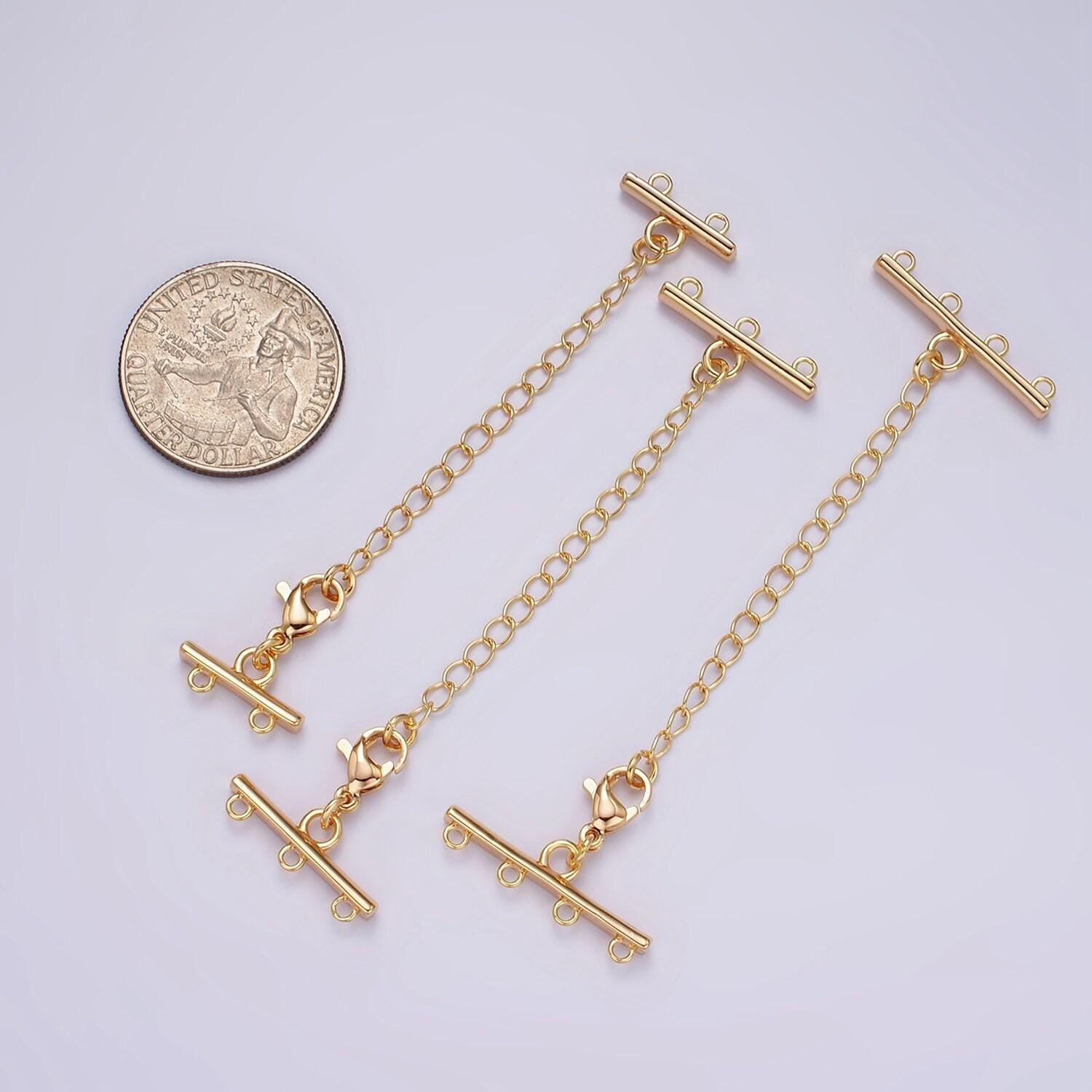 14k gold filled double, triple, quadruple multiple layer necklace detangler bar lobster clasps w. extender findings | z595 - z597