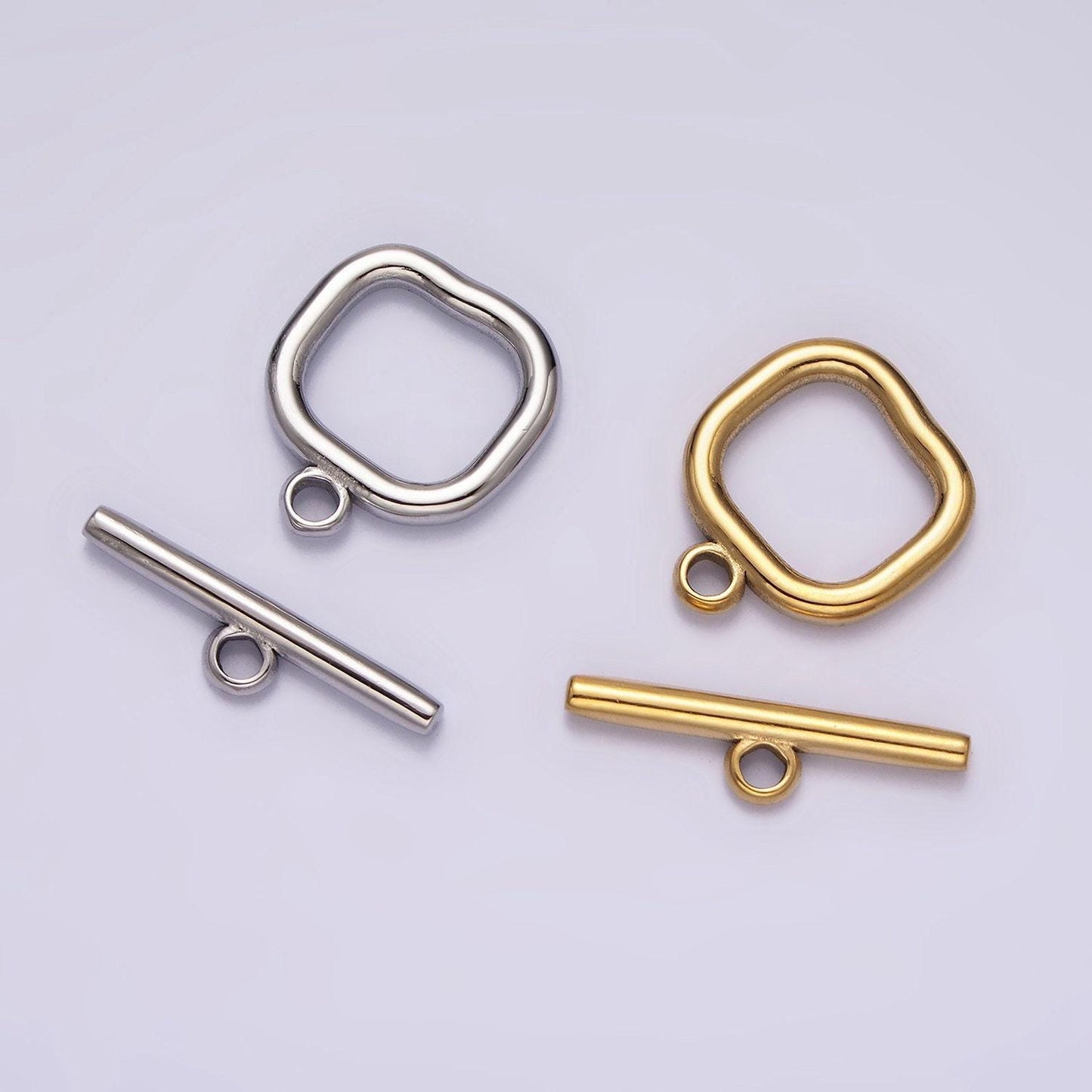 Stainless steel square toggle clasp closure minimalist jewelry findings supply in gold & silver | z589 z590