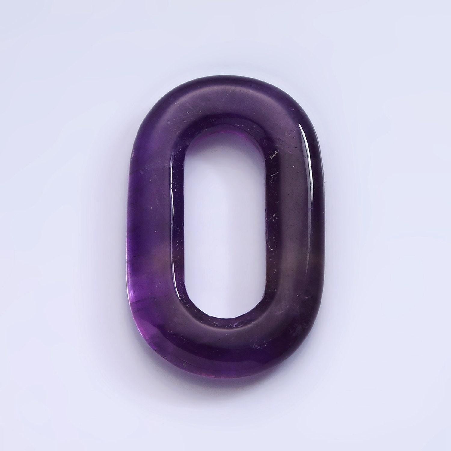 Oblong oval gemstone paper clip link interlocking purple amethyst oval shaped connector jewelry finding capsule pill shape z542