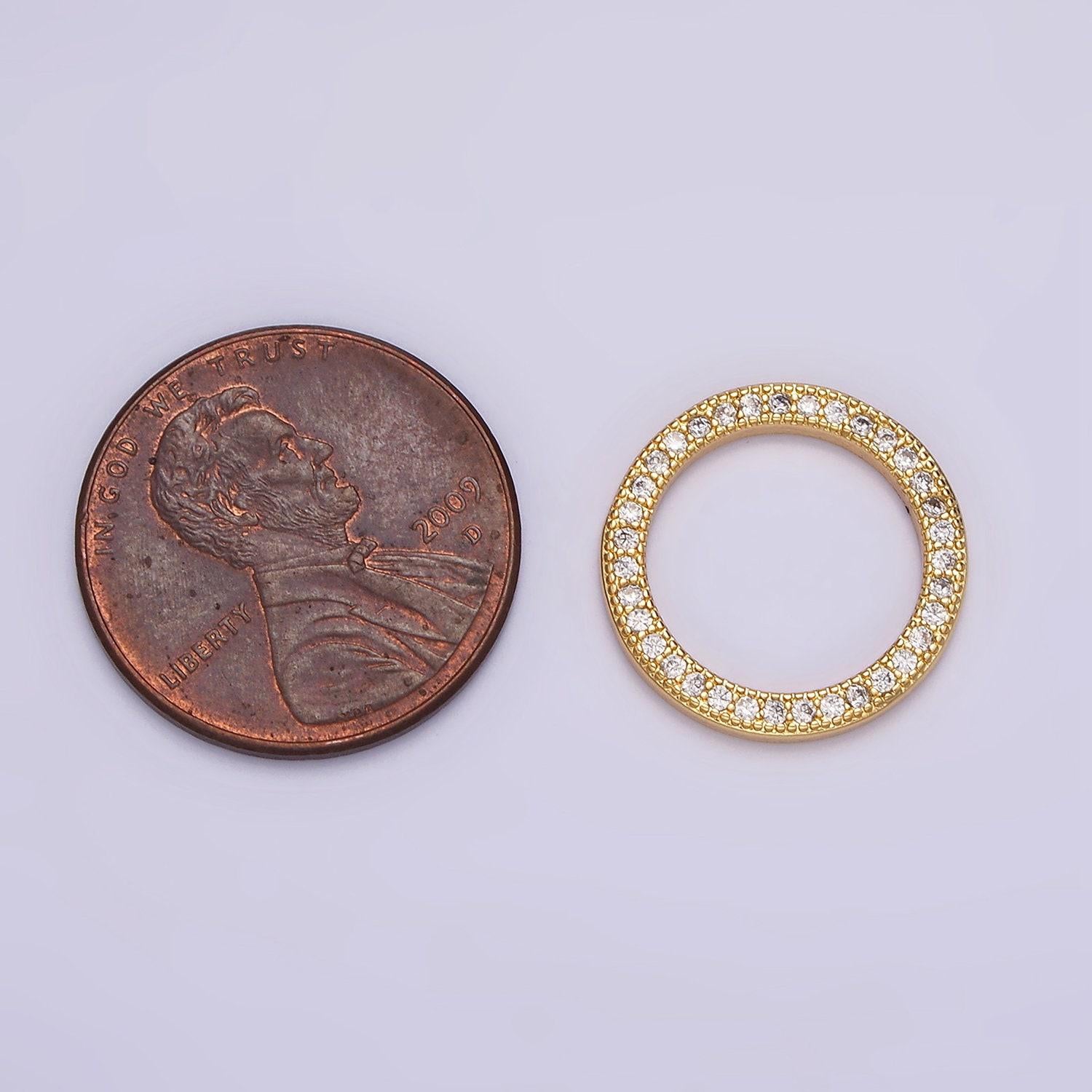 14k gold filled 18.5mm open round clear micro paved cz charm supply | z478