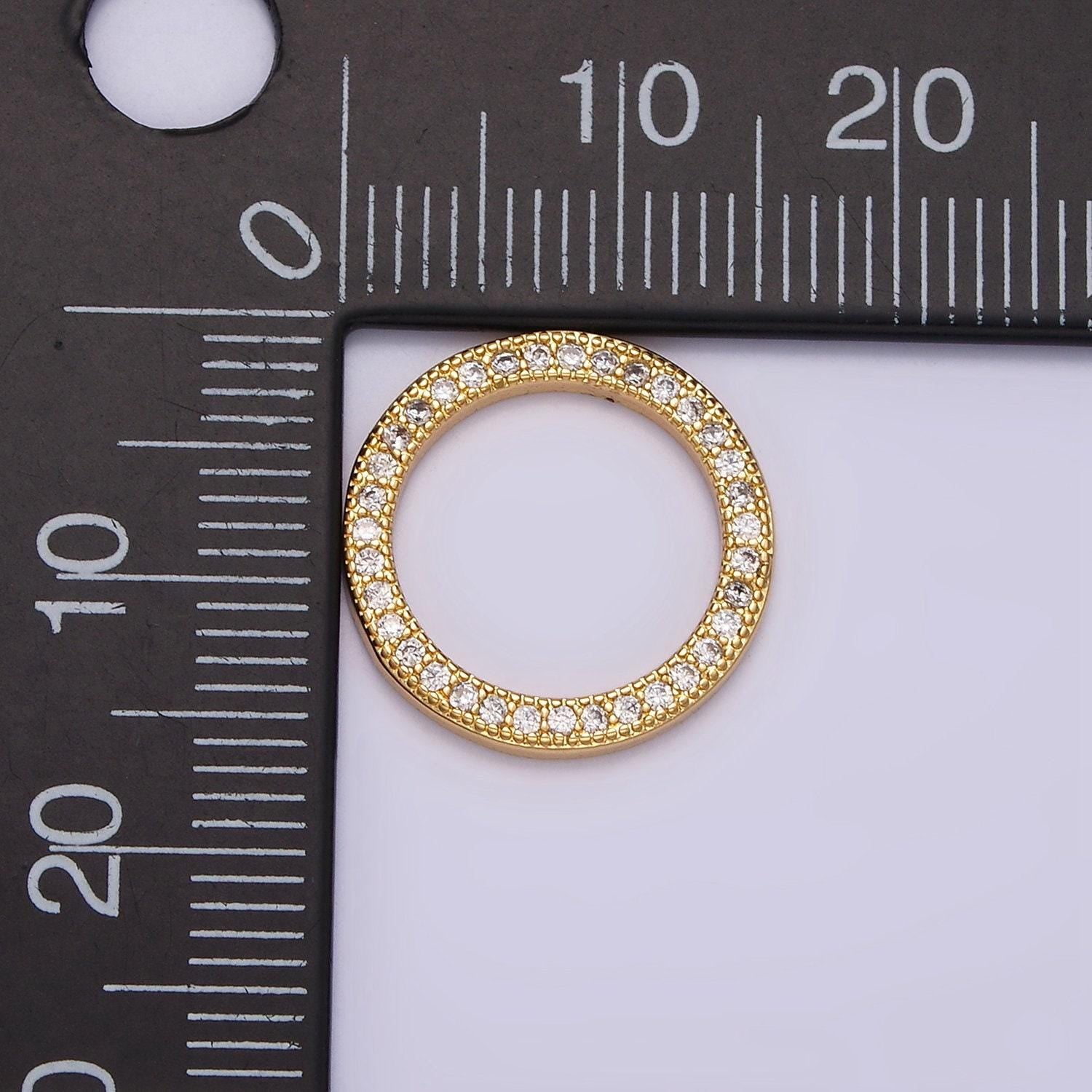 14k gold filled 15.5mm open round clear micro paved cz charm supply | z477