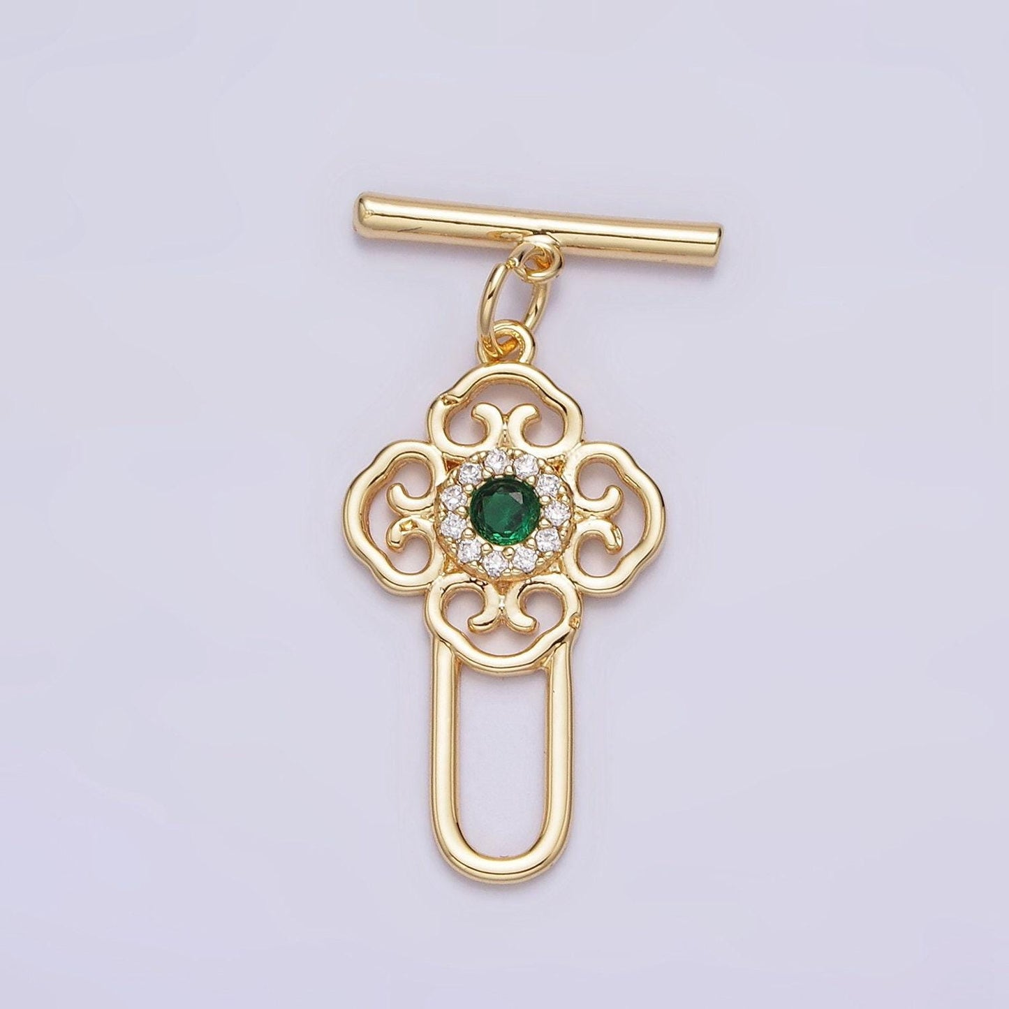 Minimalist classic gold toggle clasps gold filled ot clasp with emerald green cz stone wholesale findings z-439