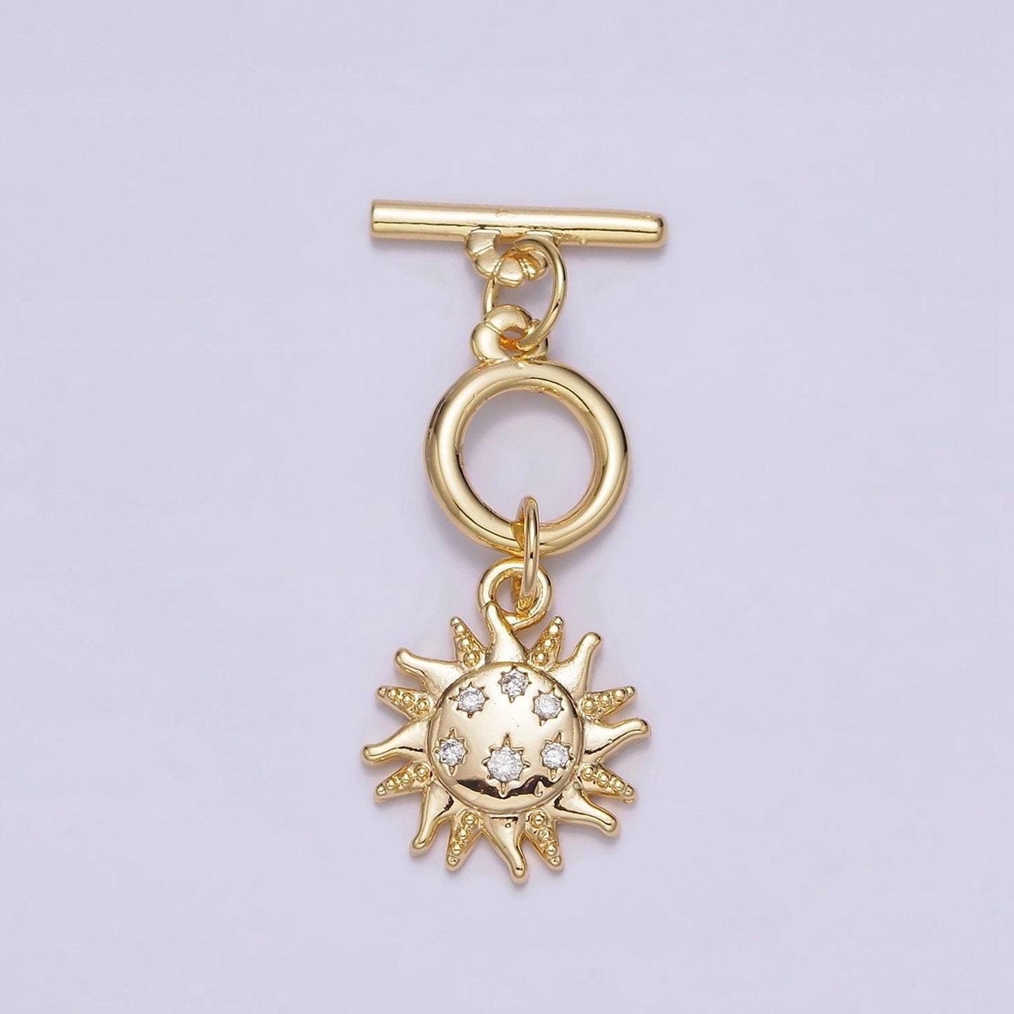 Micro pave gold toggle clasp, gold round sun celestial ot clasp fancy design ot clasp bulk supply for bracelet necklace component z-434