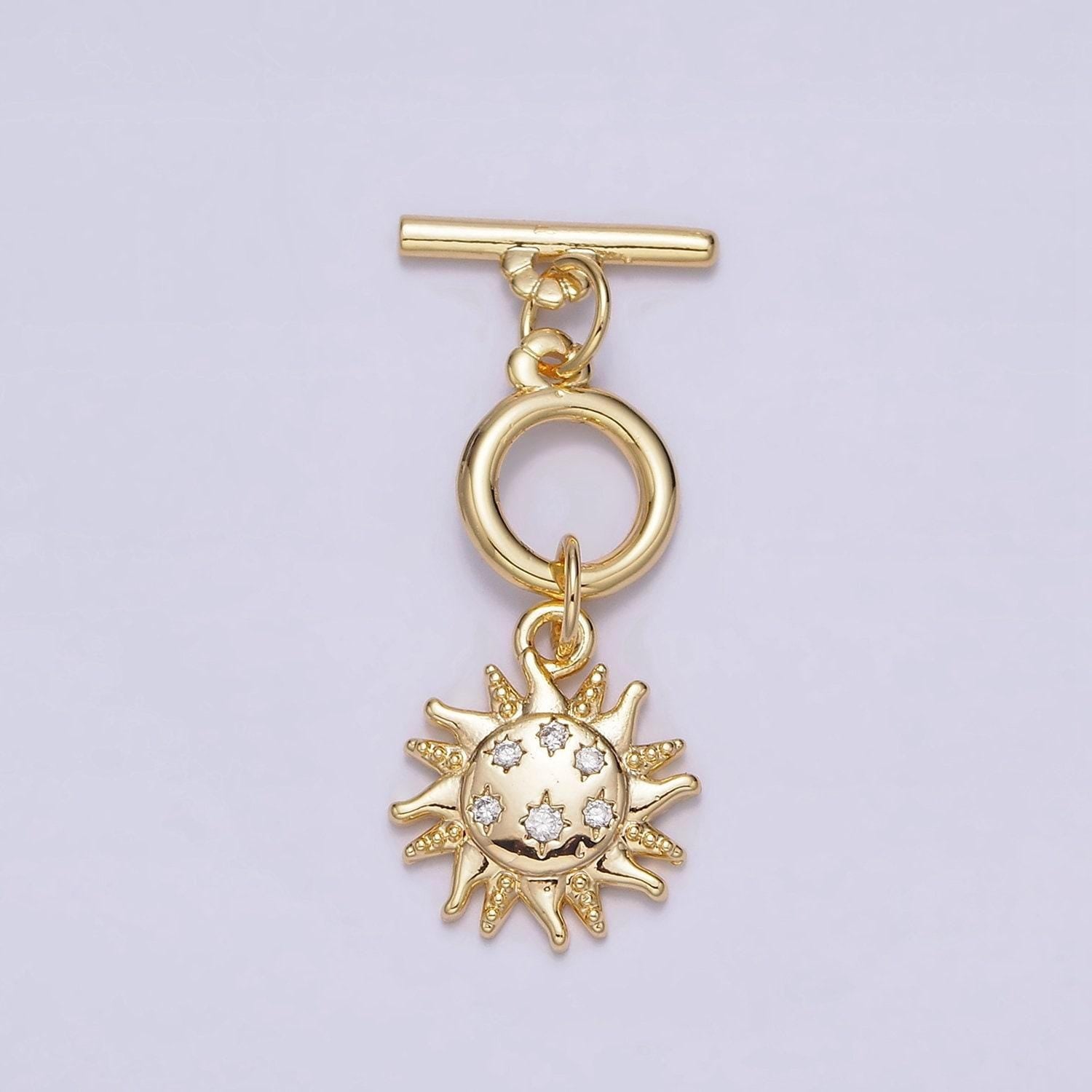 Micro pave gold toggle clasp, gold round sun celestial ot clasp fancy design ot clasp bulk supply for bracelet necklace component z-434