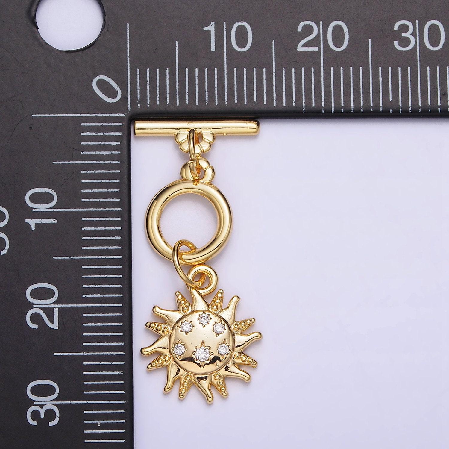Micro pave gold toggle clasp, gold round sun celestial ot clasp fancy design ot clasp bulk supply for bracelet necklace component z-434