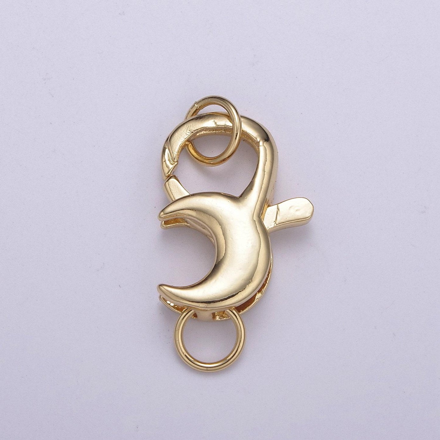 1x gold cresent moon clasp, large spring ring measurement include loops 25.8mm, necklace bracelet component supply for jewelry making, l-572