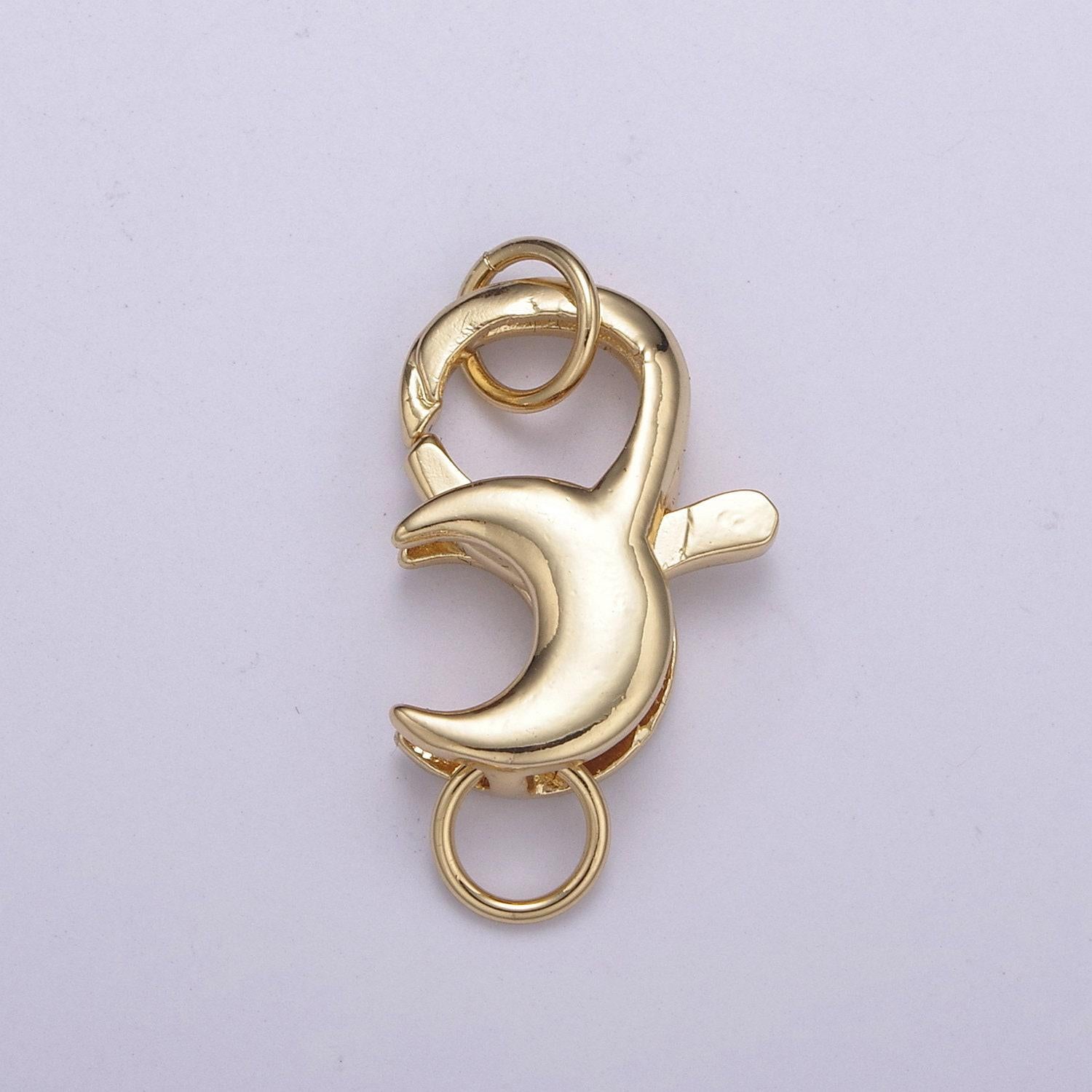 1x gold cresent moon clasp, large spring ring measurement include loops 25.8mm, necklace bracelet component supply for jewelry making, l-572
