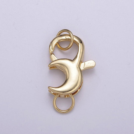 1x gold cresent moon clasp, large spring ring measurement include loops 25.8mm, necklace bracelet component supply for jewelry making, l-572