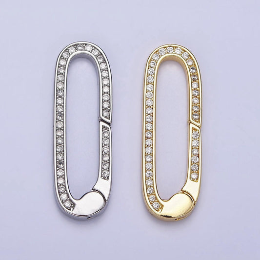 16k gold filled 27.3mm oblong micro paved cz spring gate jewelry supply in gold & silver | z032 z392