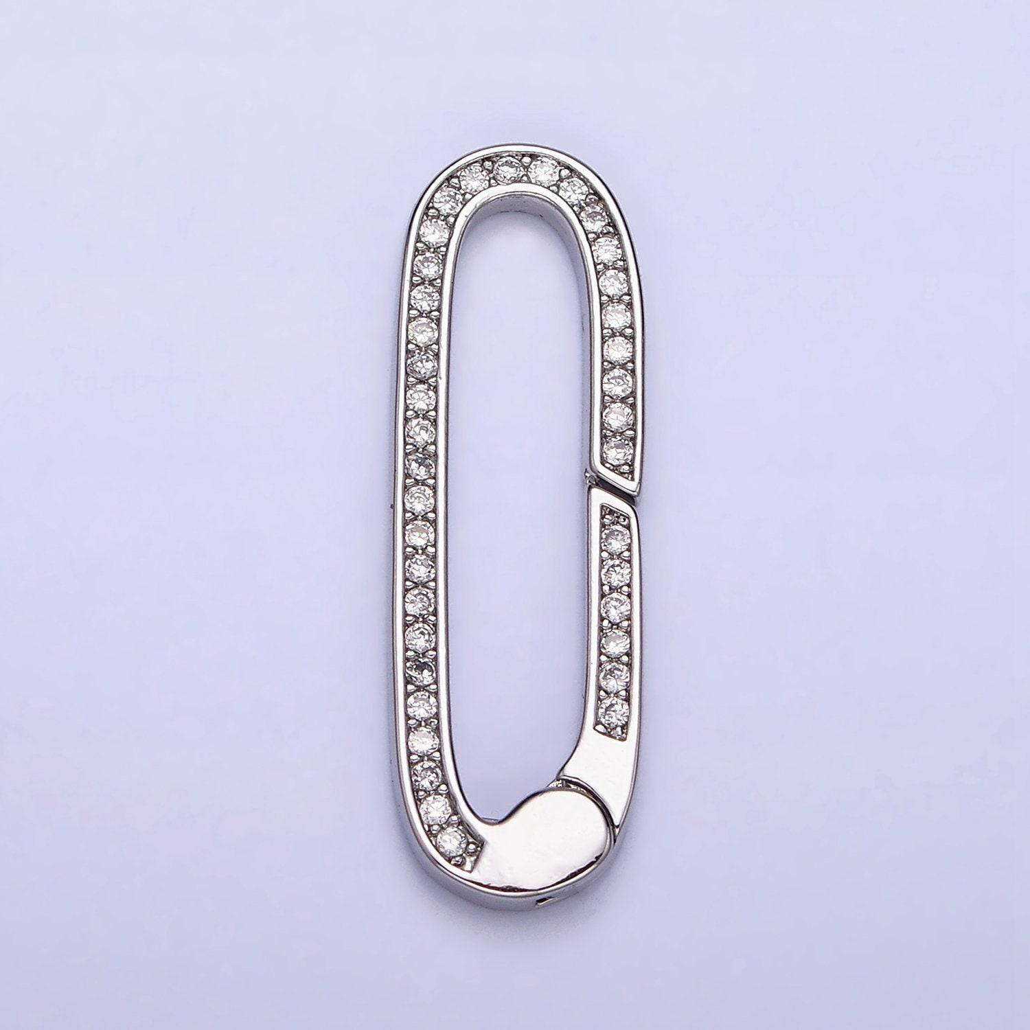 16k gold filled 27.3mm oblong micro paved cz spring gate jewelry supply in gold & silver | z032 z392
