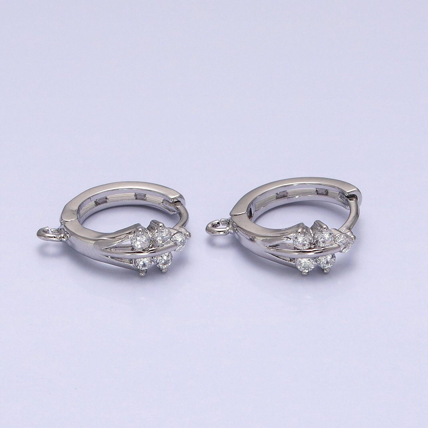 16k gold filled triple lined cz 15mm open loop huggie earrings supply in silver & gold | z281 z383