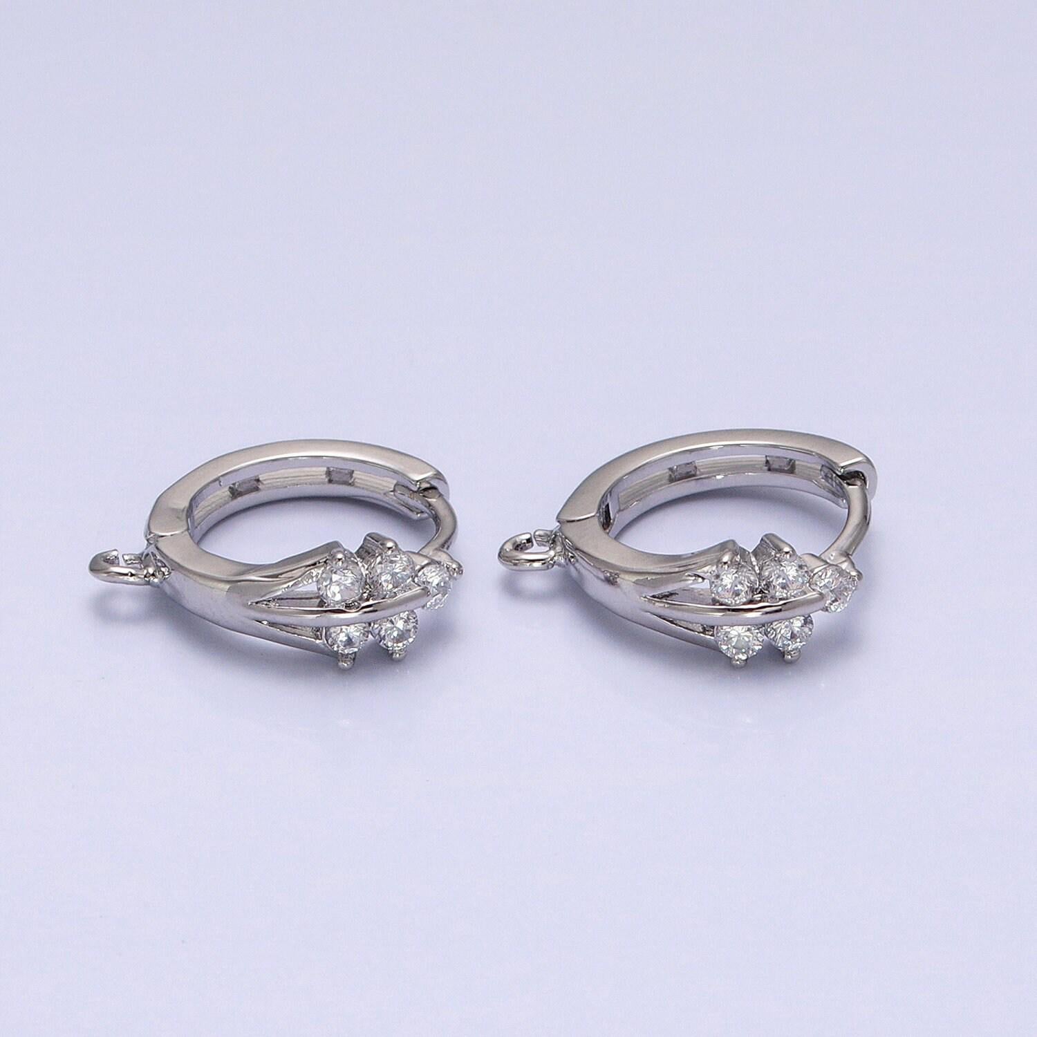 16k gold filled triple lined cz 15mm open loop huggie earrings supply in silver & gold | z281 z383