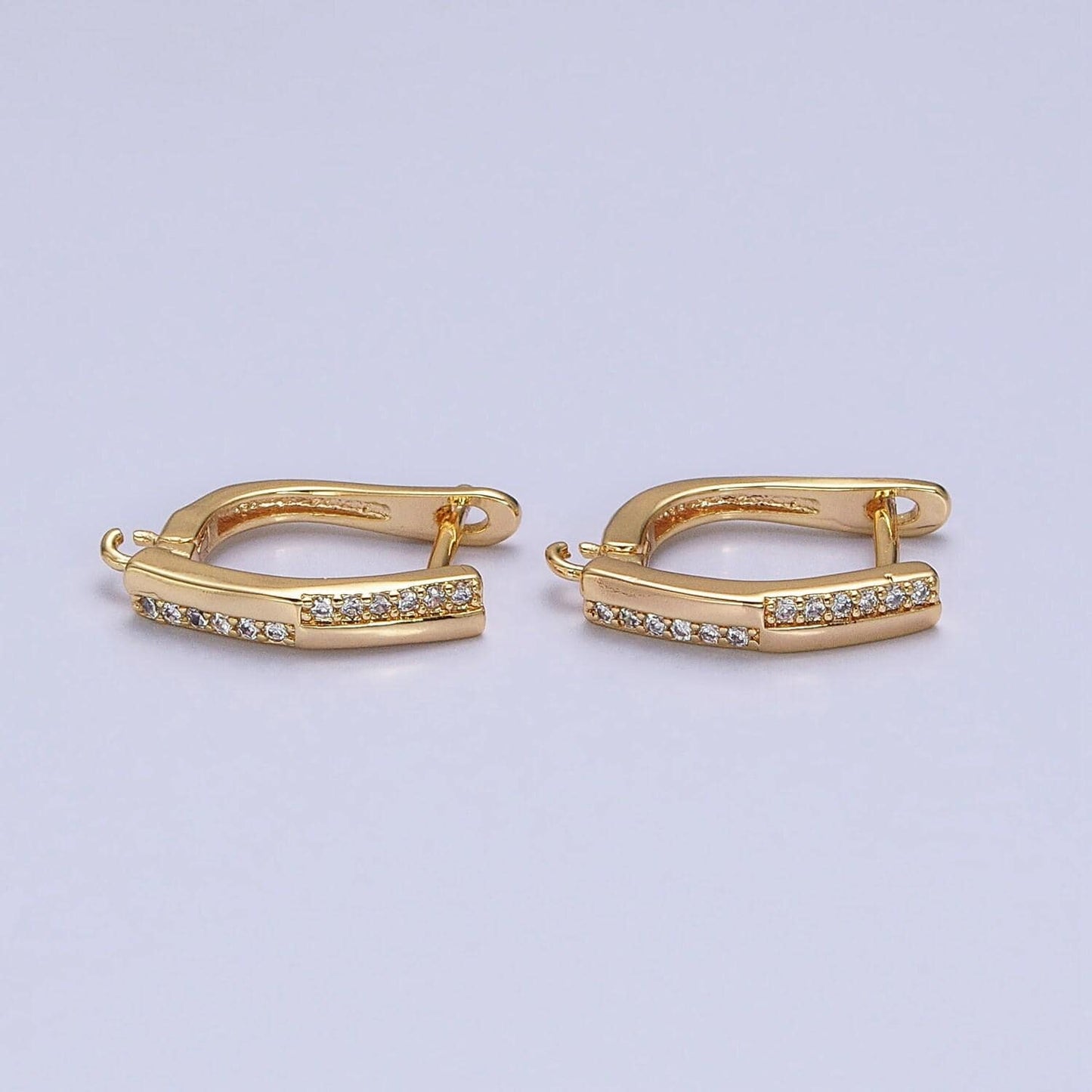 16k gold filled micro paved cz checkered english lock earrings supply in silver, gold | z325 z379