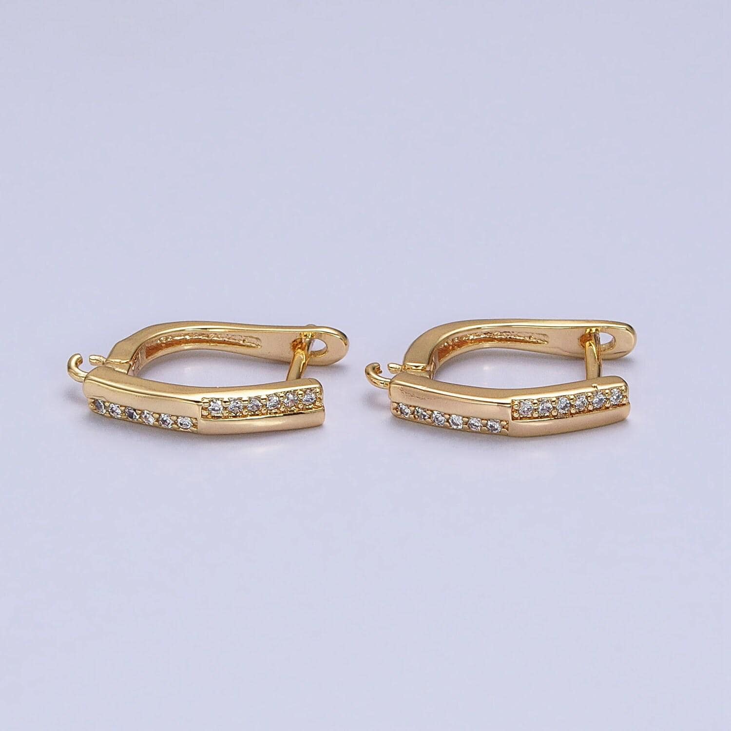16k gold filled micro paved cz checkered english lock earrings supply in silver, gold | z325 z379