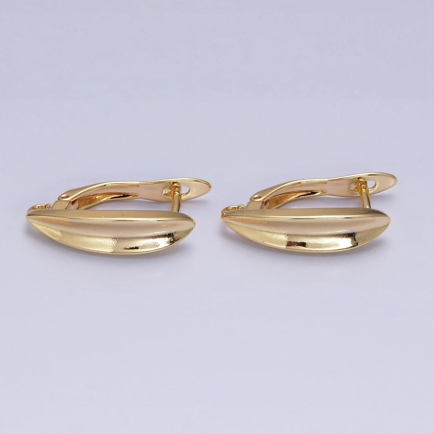 Gold huggie minimalist earring one touch w/ open link, lead nickel free lever back earring making component supply z377
