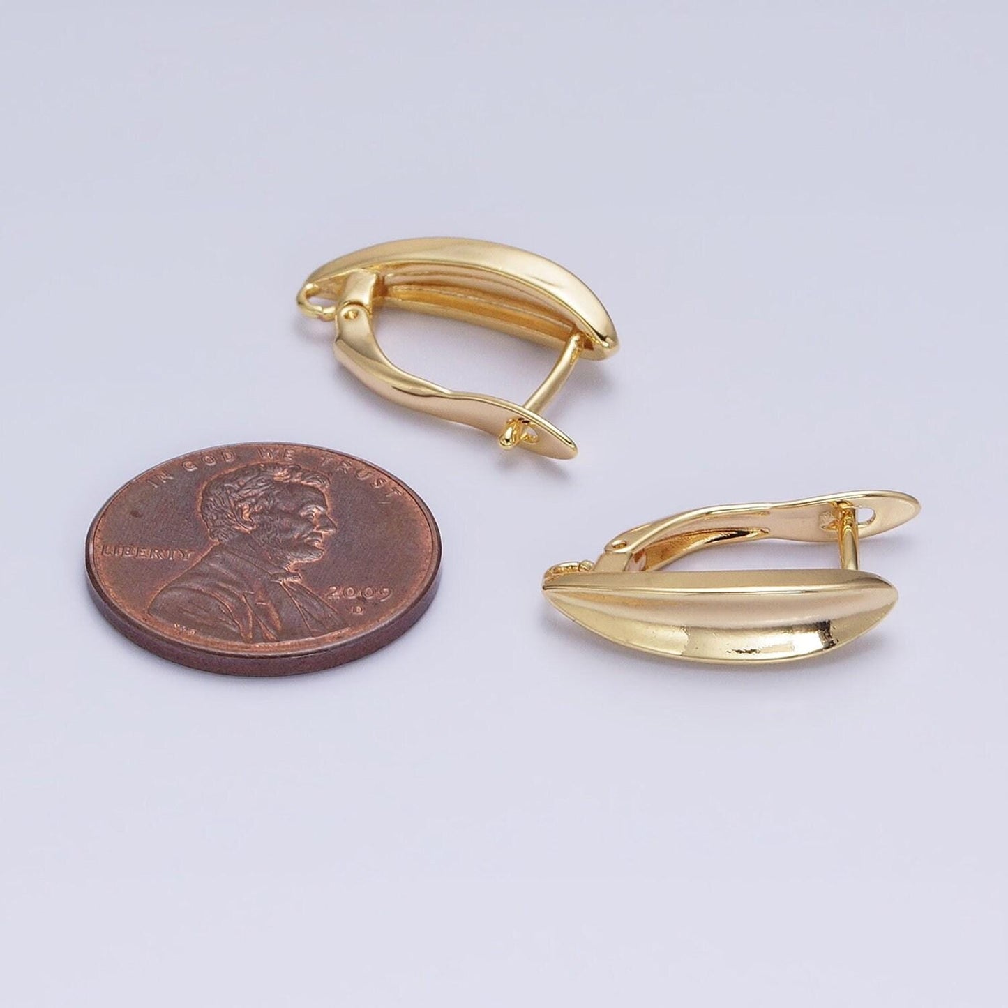 Gold huggie minimalist earring one touch w/ open link, lead nickel free lever back earring making component supply z377