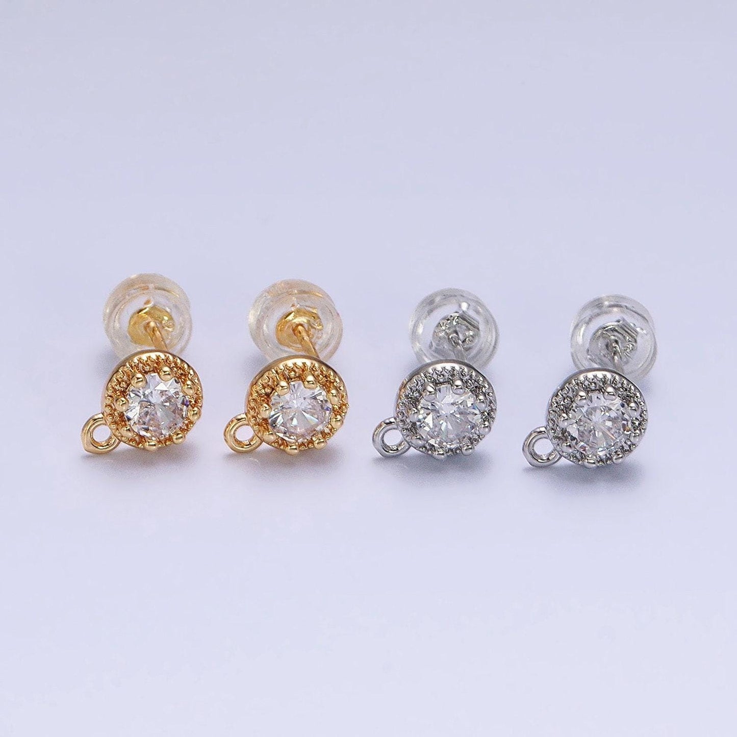 Gold, silver mini 8mm round clear cz open loop stud earrings supply | z363 z364