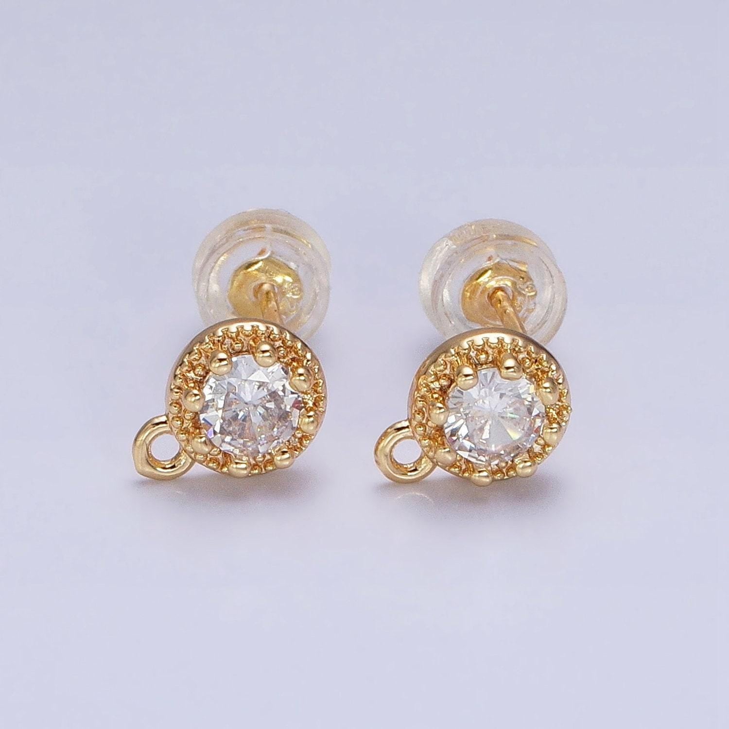 Gold, silver mini 8mm round clear cz open loop stud earrings supply | z363 z364