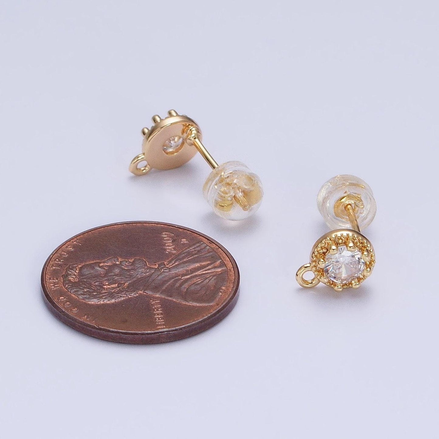 Gold, silver mini 8mm round clear cz open loop stud earrings supply | z363 z364