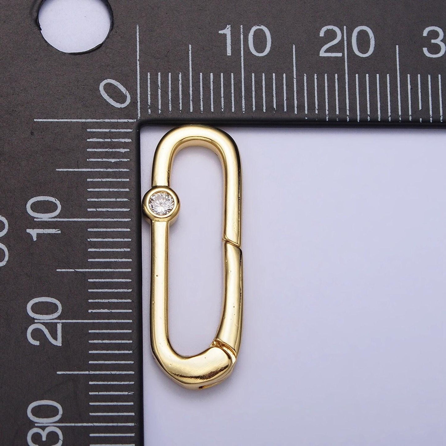Dainty gold spring gate oval ring clasp, push gate ring cubic zirconia spring push clasp, oval lock enhanced clasp z035