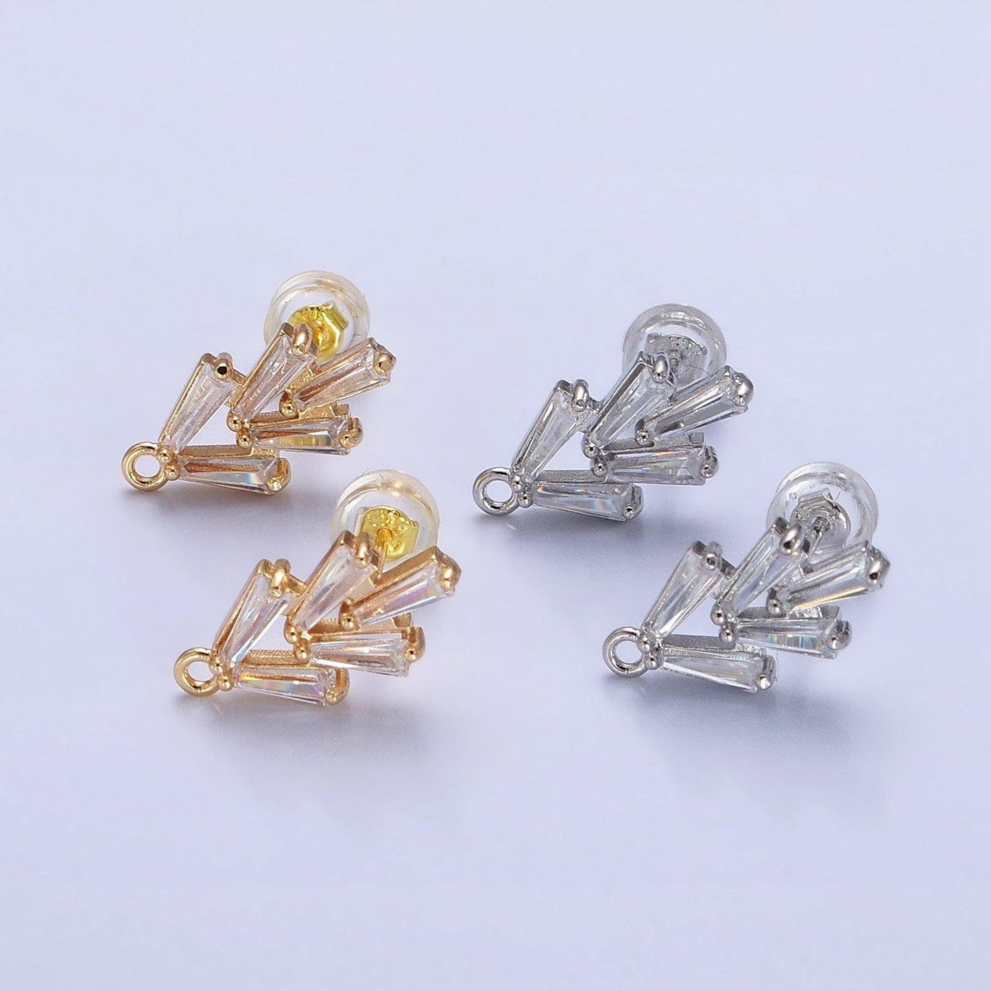 Cz baguette mini stud earrings in gold & silver supply | z-170 z-330