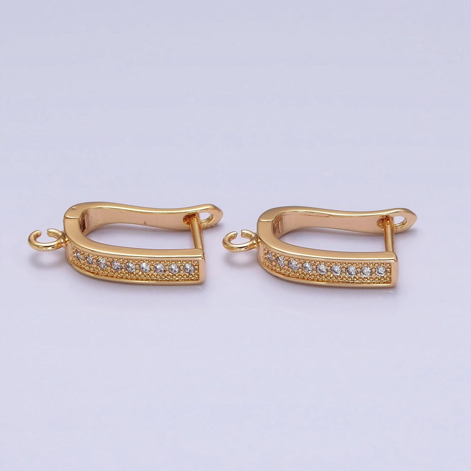 Dainty gold plated pave cubic zirconia lever back earrings - silver lever back earrings with open link earring component z296