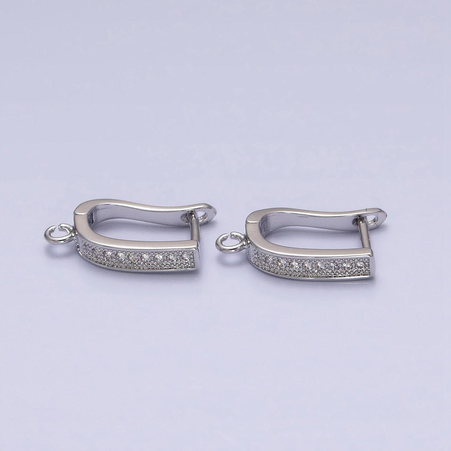 Dainty gold plated pave cubic zirconia lever back earrings - silver lever back earrings with open link earring component z296