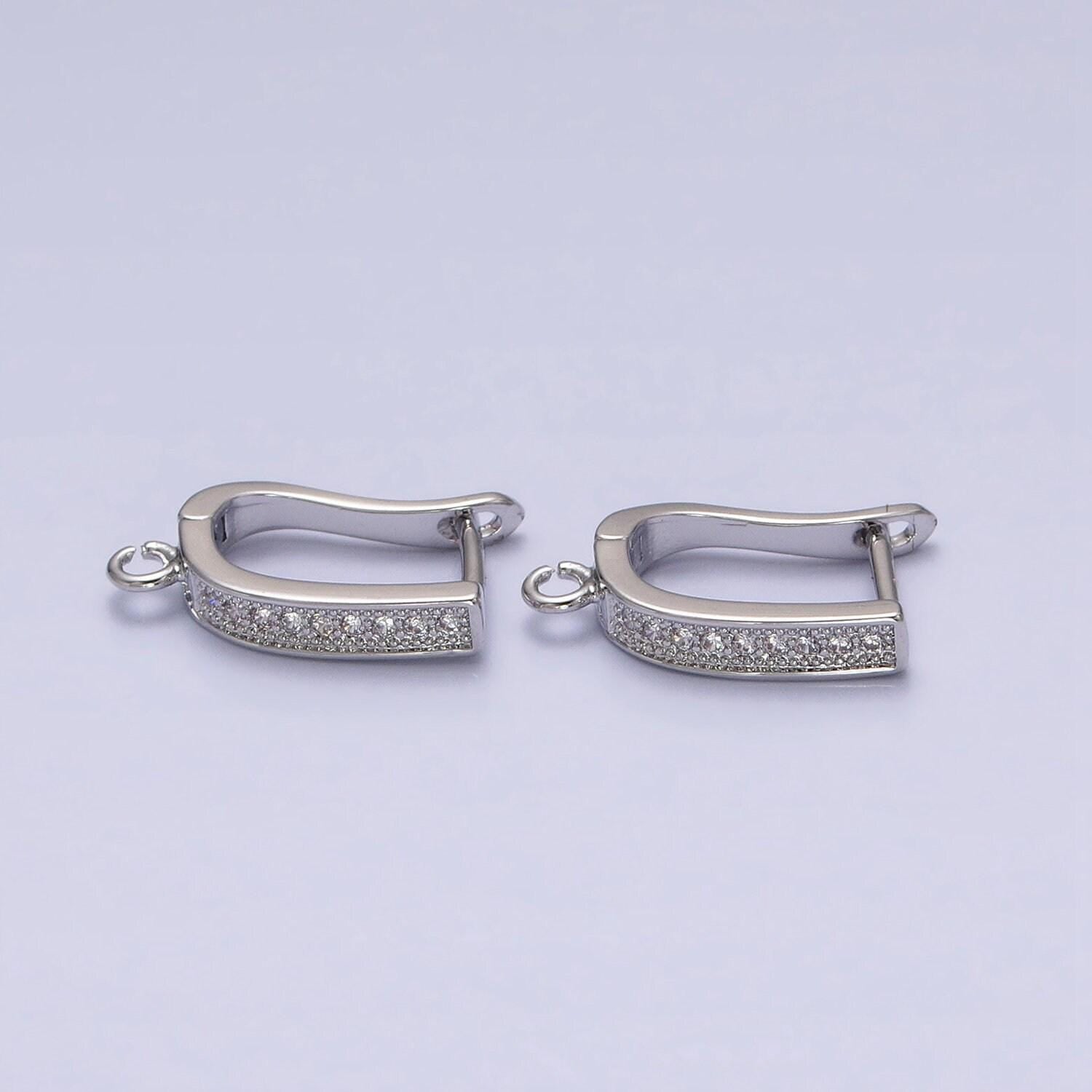 Dainty gold plated pave cubic zirconia lever back earrings - silver lever back earrings with open link earring component z296