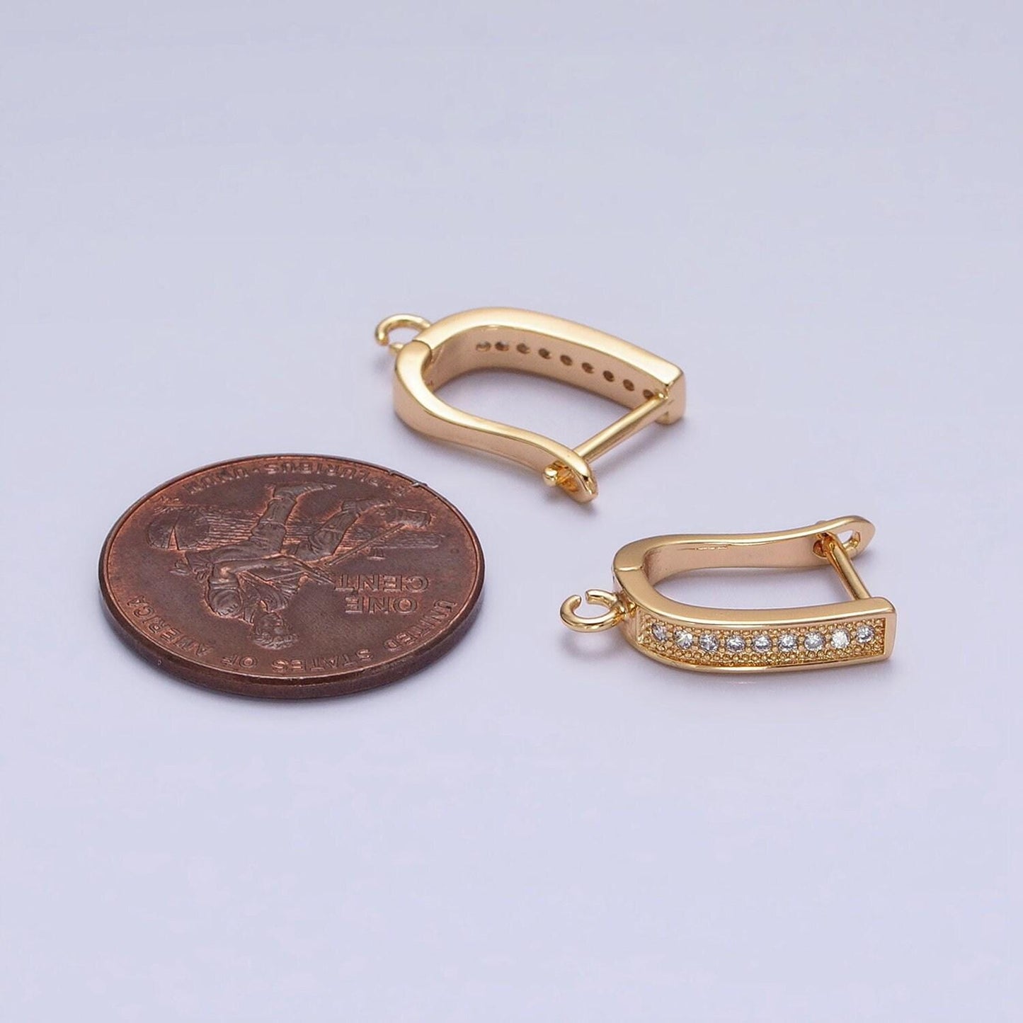 Dainty gold plated pave cubic zirconia lever back earrings - silver lever back earrings with open link earring component z296