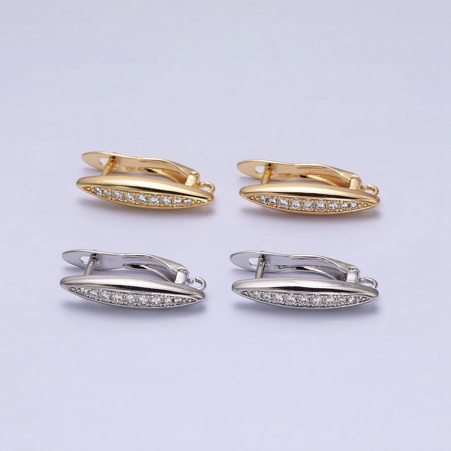 1 pair gold plated pave cubic zirconia lever back earrings - gold lever back earrings with open link earring component z284